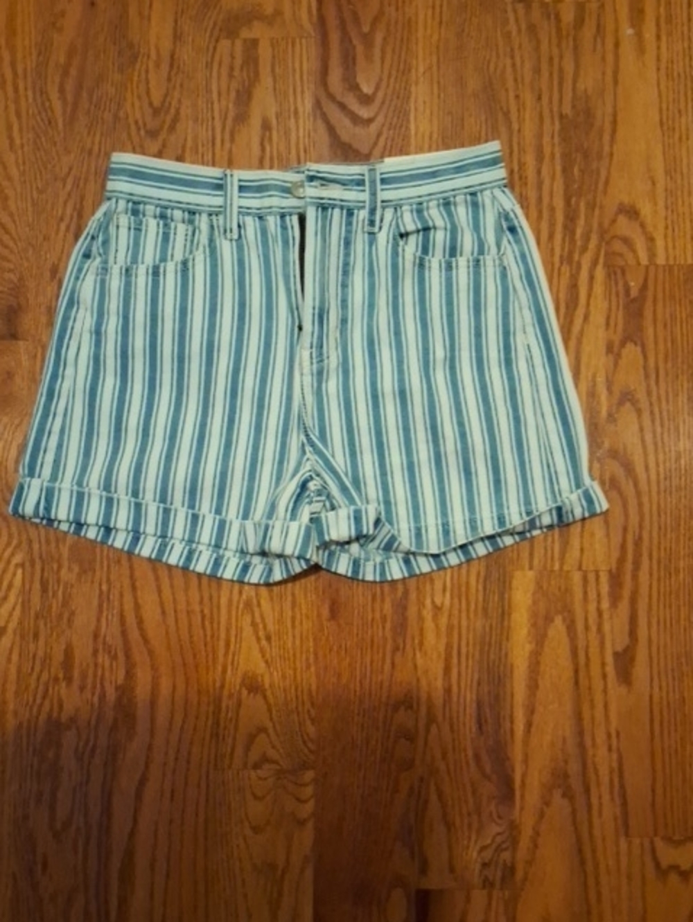 American Eagle Outfitters Blue & White Striped High-Waist Shorts